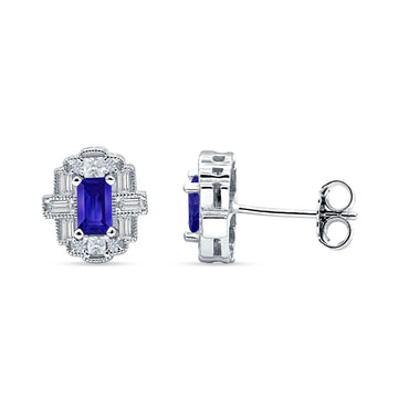 Multistone Stud Earrings Blue Sapphire CZ 925 Sterling Silver Wholesale